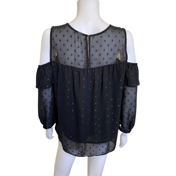 Black Sheer Polka dot Cold Shoulder Blouse - Picture 6 of 13